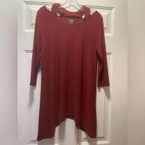 Clara Sun Woo Sz S Women’s Tunic Top Cold Shoulder Long Sleeve Burgundy Stretch